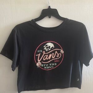 Vans Black Crop Top with Skull and Floral Design